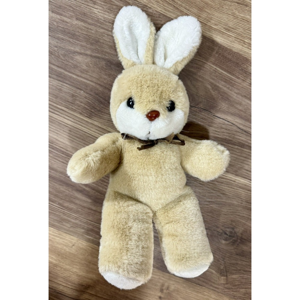 Vintage America Wego Easter Bunny Rabbit Plush Stuffed 15" Tan Bow Toy Sitting